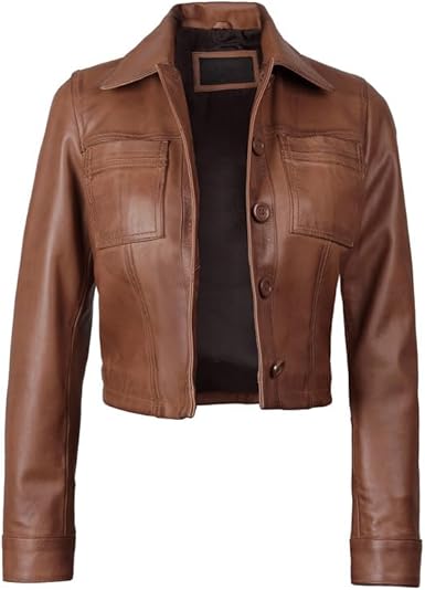 Women’s Cropped Lambskin Leather Jacket – Brown | Stylish & Everyday Fit