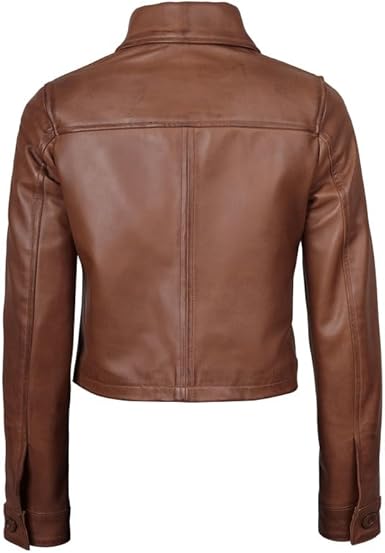 Women’s Cropped Lambskin Leather Jacket – Brown | Stylish & Everyday Fit