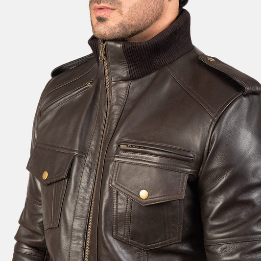 Welkin Leather “The Commander” Dark Chocolate Sheepskin Military Flight Bomber Jacket