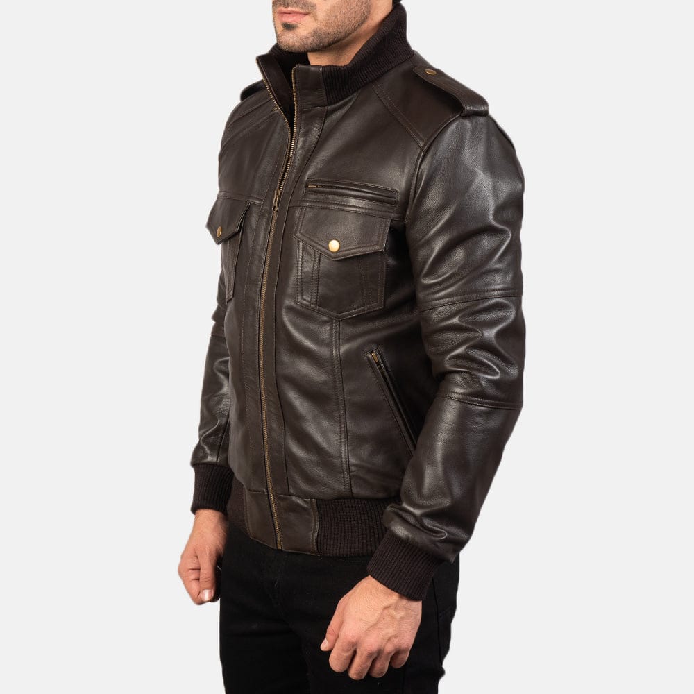 Welkin Leather “The Commander” Dark Chocolate Sheepskin Military Flight Bomber Jacket