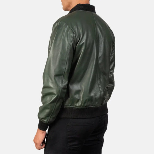 Welkin Leather Forest MA-1 Premium Sheepskin Leather Bomber Jacket | Genuine Leather