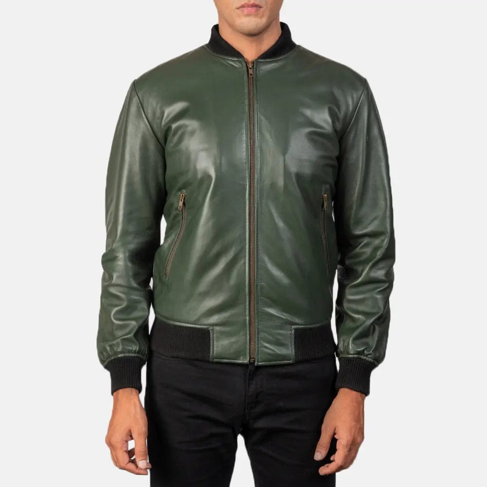 Welkin Leather Forest MA-1 Premium Sheepskin Leather Bomber Jacket | Genuine Leather