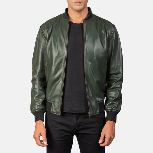 Welkin Leather Forest MA-1 Premium Sheepskin Leather Bomber Jacket | Genuine Leather