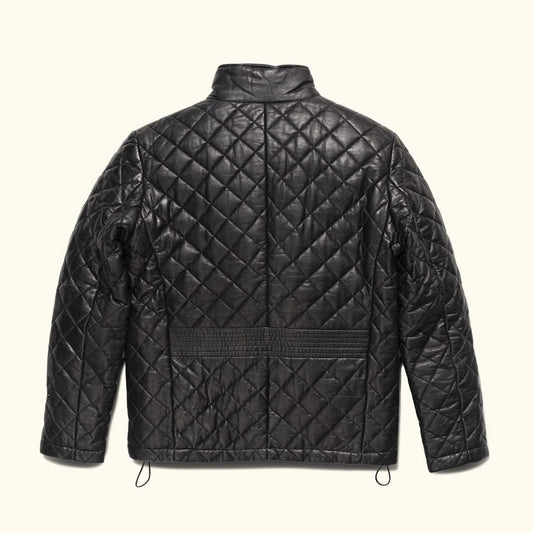 Men’s Diamond Quilted Genuine Sheepskin Leather Jacket - Black