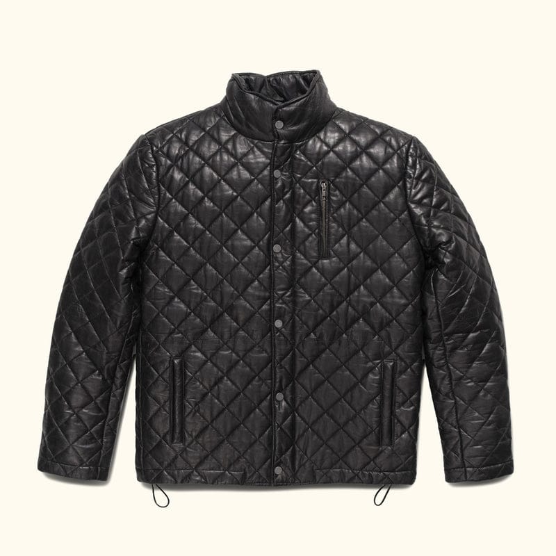 Men’s Diamond Quilted Genuine Sheepskin Leather Jacket - Black