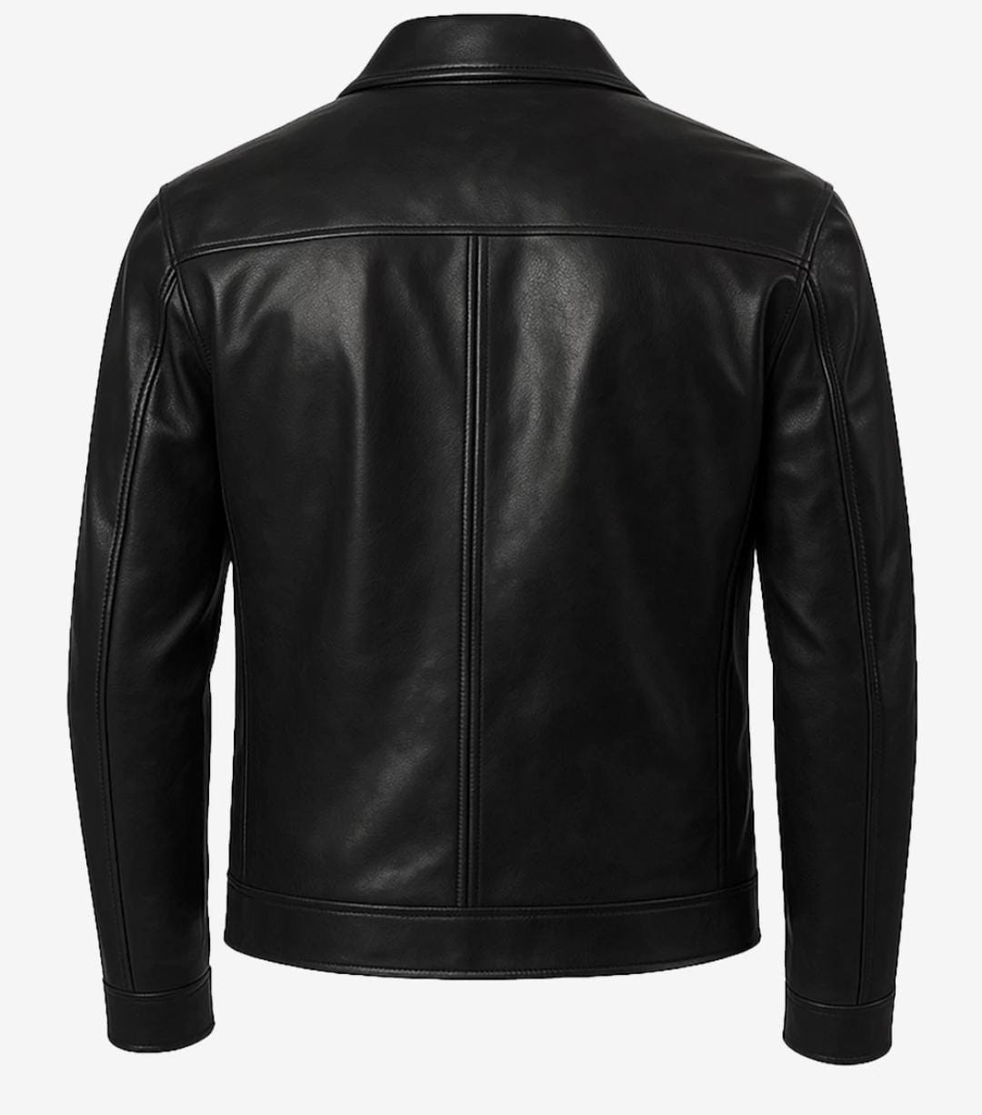 Premium Genuine Sheepskin Leather Jacket - Minimalist Black Harrington