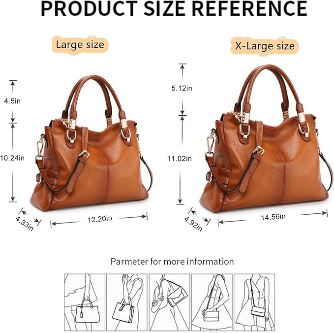 Women’s Genuine Top-Grain Leather Satchel Tote – Premium Pebbled Shoulder & Crossbody Handbag