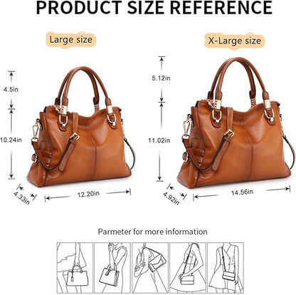 Women’s Genuine Top-Grain Leather Satchel Tote – Premium Pebbled Shoulder & Crossbody Handbag