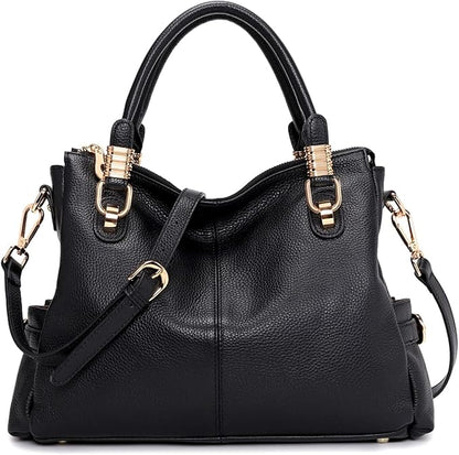 Women’s Genuine Top-Grain Leather Satchel Tote – Premium Pebbled Shoulder & Crossbody Handbag