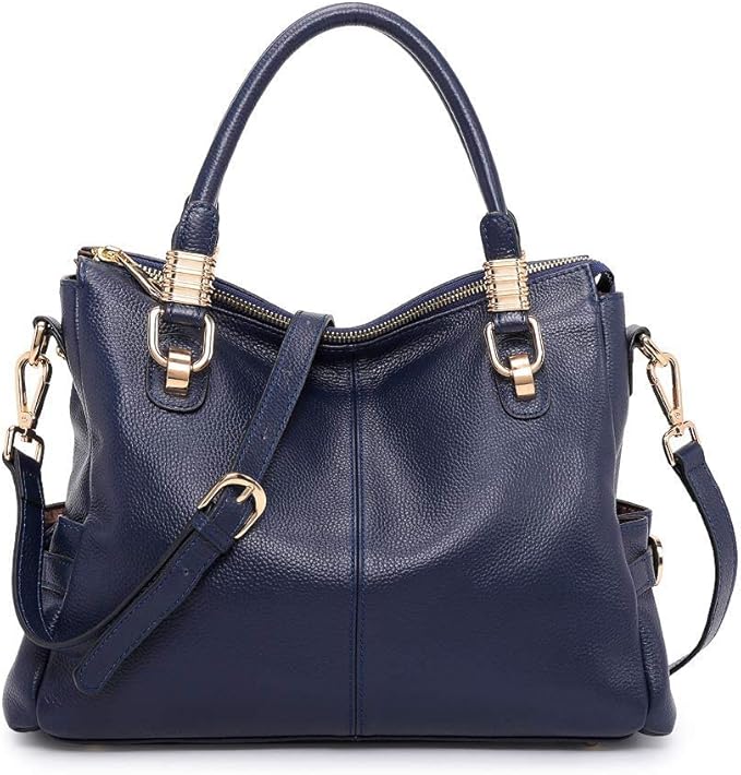 Women’s Genuine Top-Grain Leather Satchel Tote – Premium Pebbled Shoulder & Crossbody Handbag