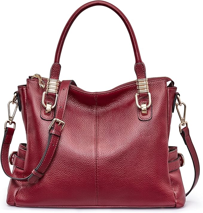 Women’s Genuine Top-Grain Leather Satchel Tote – Premium Pebbled Shoulder & Crossbody Handbag