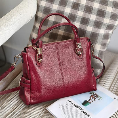 Women’s Genuine Top-Grain Leather Satchel Tote – Premium Pebbled Shoulder & Crossbody Handbag